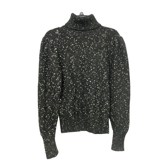 Ann Taylor Black Gold Tweed Sweater Sz Small Women’s Turtleneck Pullover Chunky - Picture 1 of 10